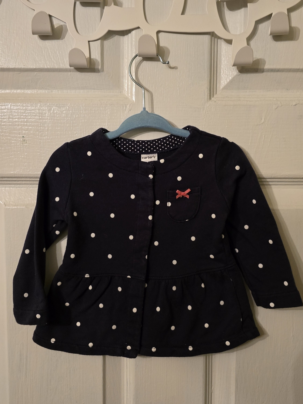 Carter's Navy Polka Dot Peplum Jacket with Pink Bow Accent